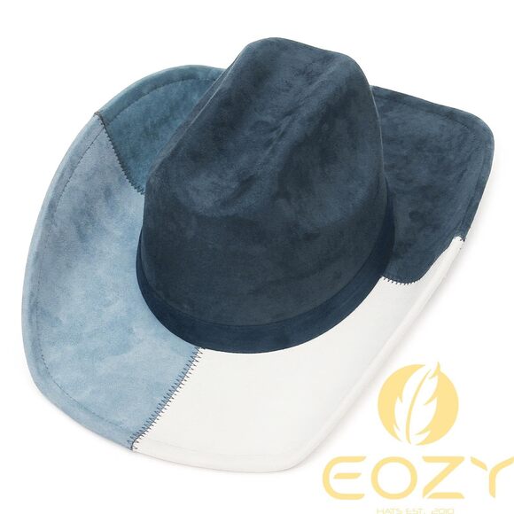 5856 Denim Cowboy Hat For Women Men Big Brim Suede Patchwork Cowgirl Hat - Picture 2 of 6